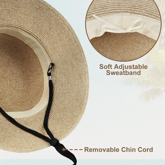 2XL/XL/L/M/S Womens Straw Hat,Wide Brim Sun Protection Beach Hats,UPF 50+ Floppy - Picture 3 of 7